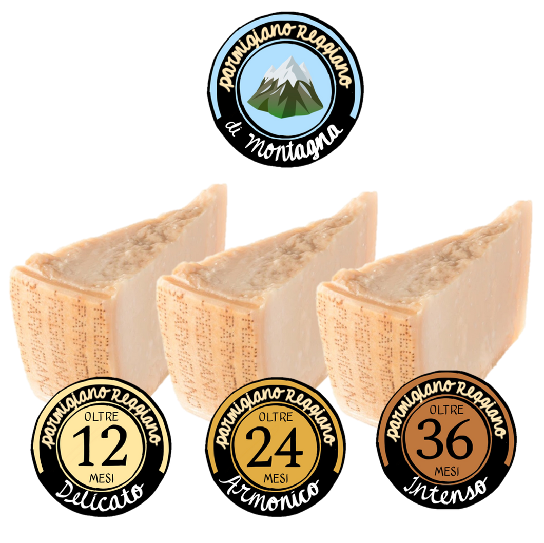 Tris degustazione Parmigiano Reggiano DOP di Montagna 12-24-36 mesi